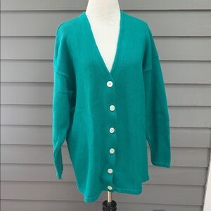 Vintage Honors Cotton Teal V-Neck Button-Front Women's Sweater Large